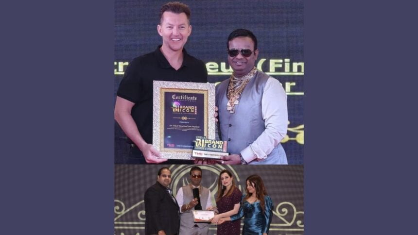 1-169 Dr. Nikesh Jain Madhani honored by Australian Cricketer Brett Lee and Actress Neelam Kothari