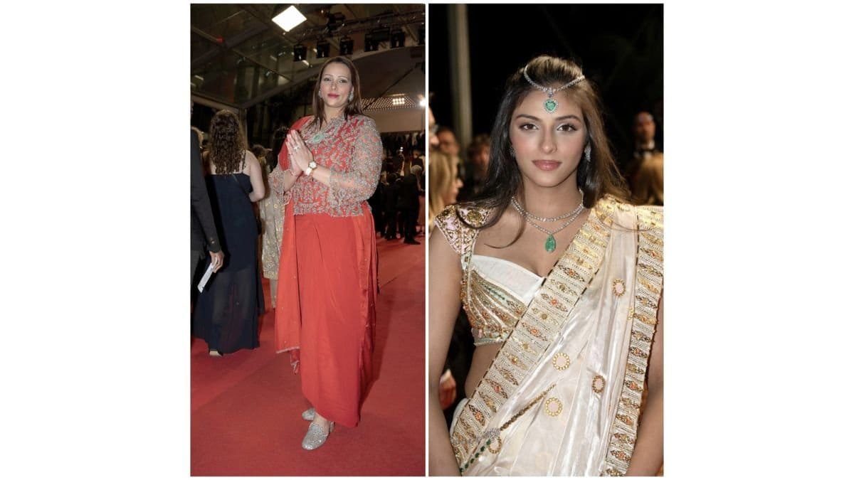 Nidarshana Gowani Shines at Cannes 2025 in Red Zari Look as Daughter Trishla Celebrates Indian Art