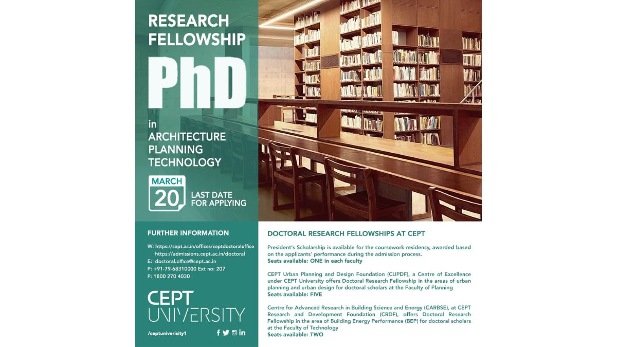 PNN-09-03-26-8 CEPT University Opens PhD Admissions; 10 Scholarships on Offer Across Faculties
