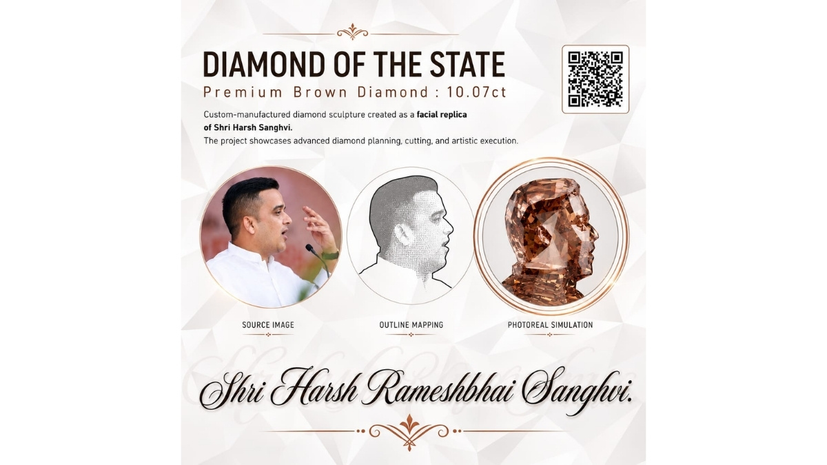 PNN-2026-06-19T190202.850 International School of Gems and Jewellery (ISGJ) and Lexus craft 10.07-carat diamond portrait of Deputy CM Harsh Sanghavi